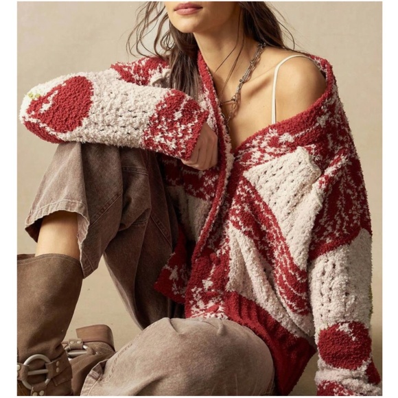 Cozy Cherry Print Berber Button Down Cardigan - Picture 3 of 6